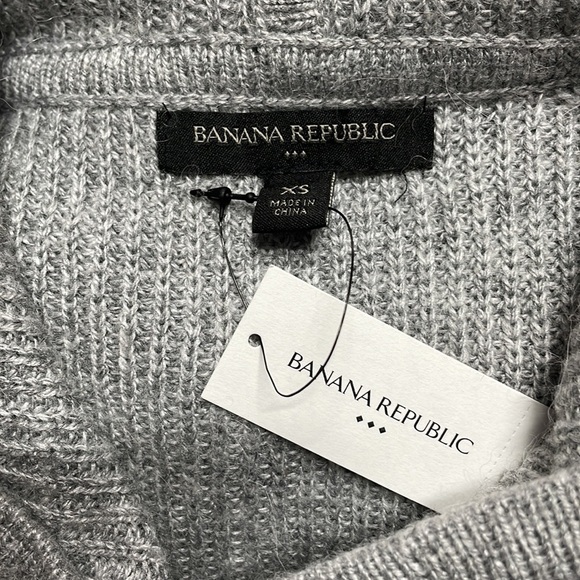 Banana Republic Cozy Grey Ribbed Sweater Hoodie Drawstring - Picture 4 of 6